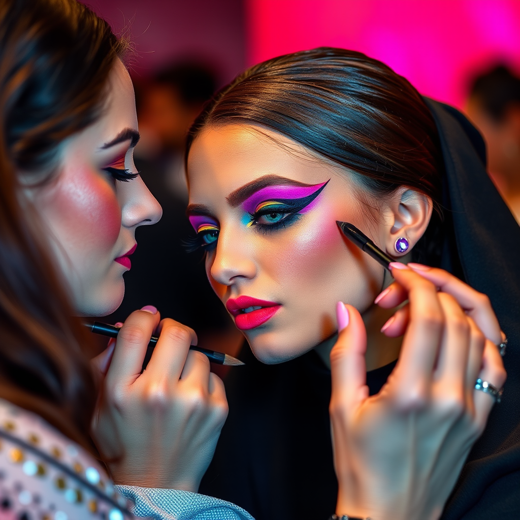 فنانو المكياج المحترفون يعرضون تقنيات مكياج مبتكرة في أسبوع دبي للموضة مع ألوان نابضة بالحياة وتصاميم عيون فنية تعكس المشهد الثقافي الديناميكي في دولة الإمارات